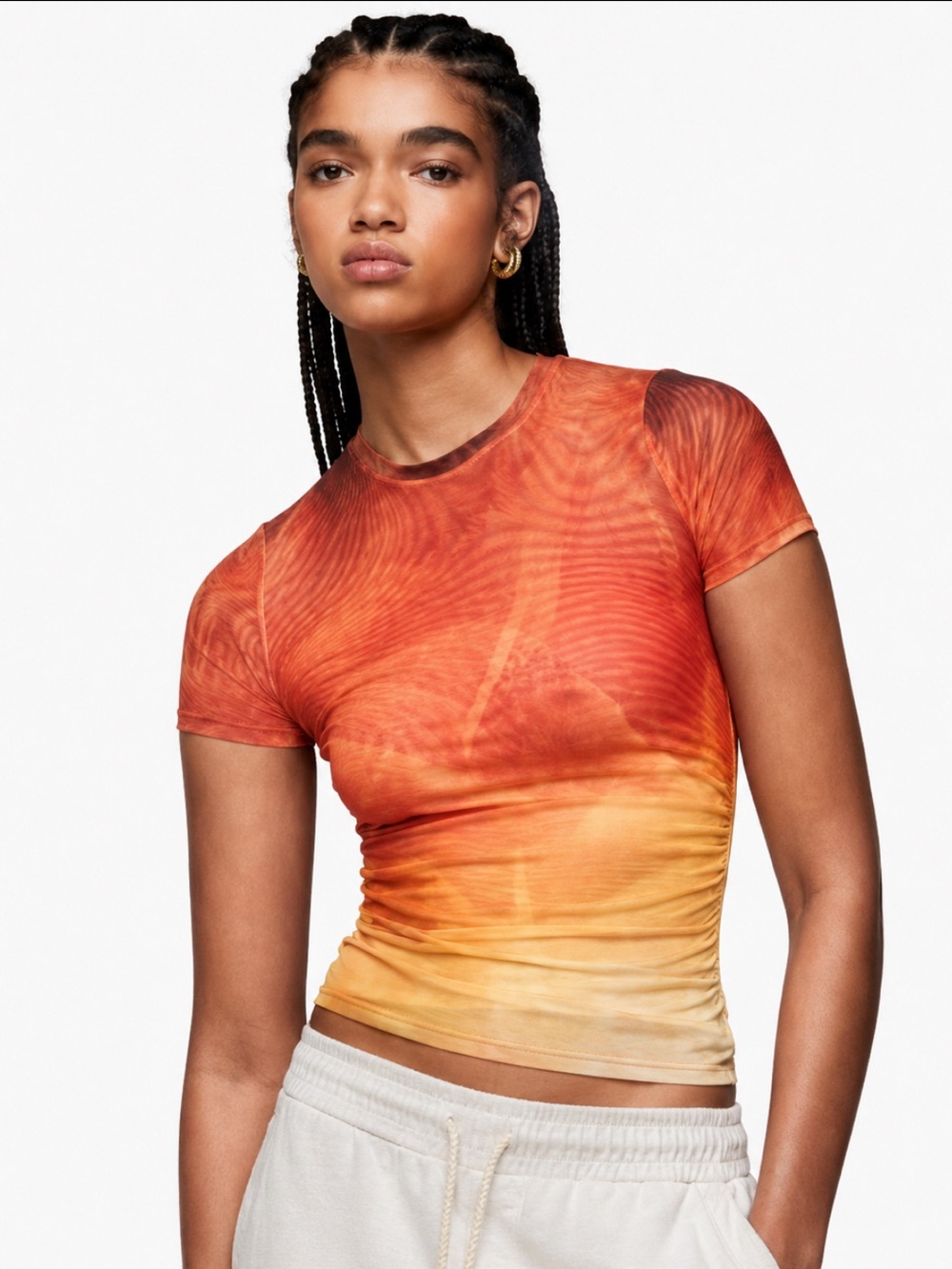 SEROYA “Kate Mesh Baby Tee” In Sunset Palm Size Medium Excellent Condition!